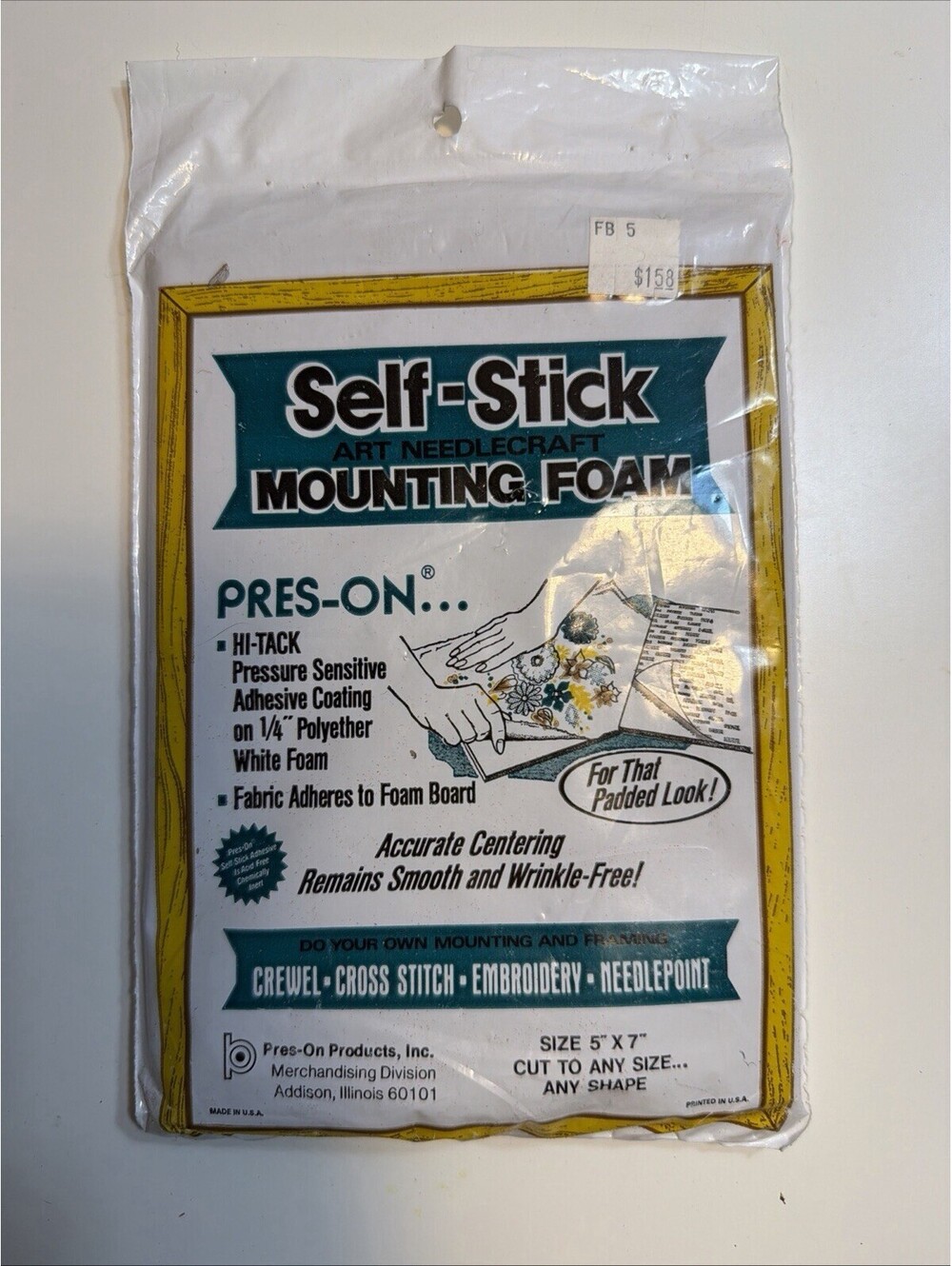 Vintage Self-Stick Art Needlecraft Mounting Foam~5 x 7